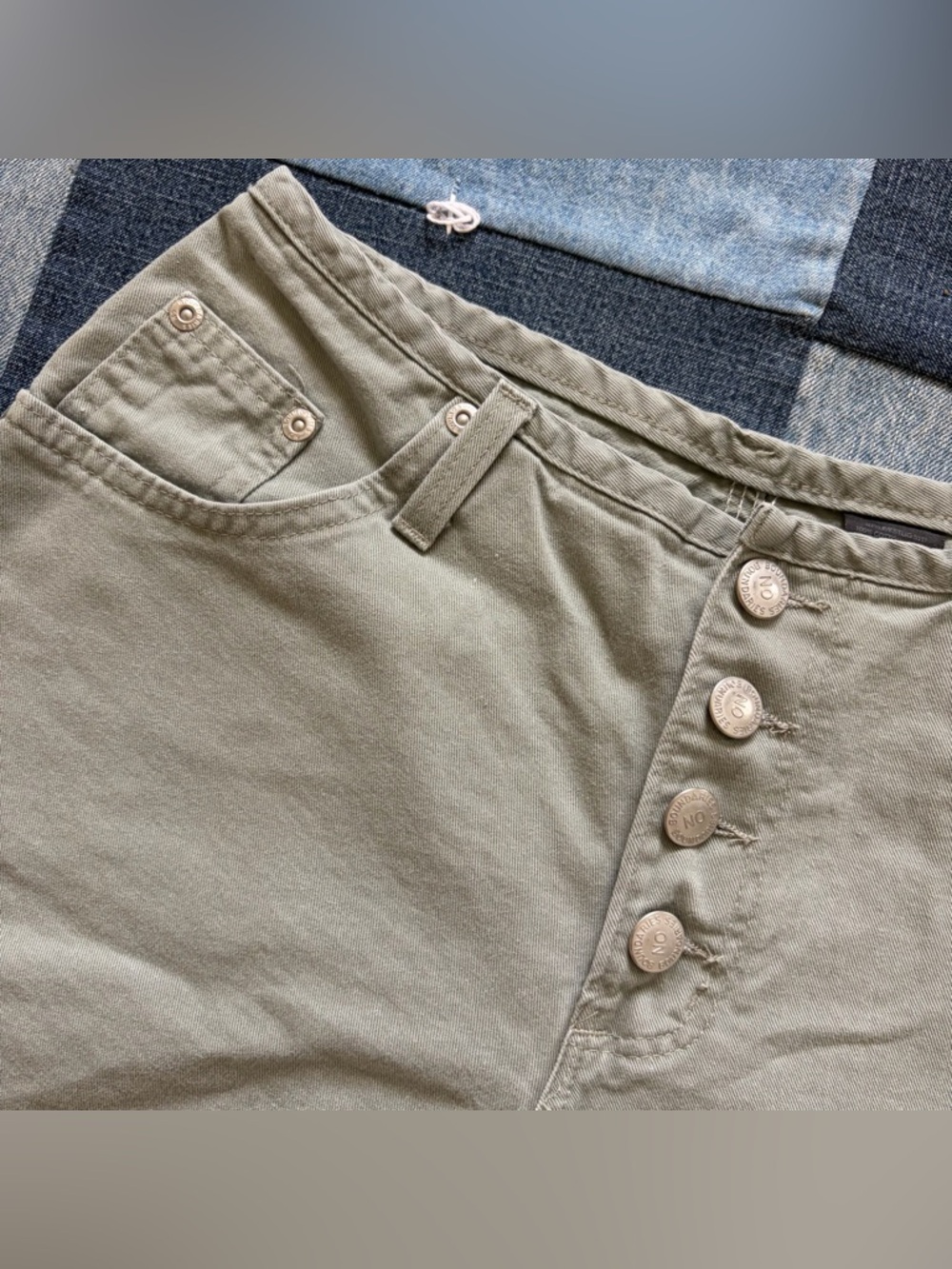 no boundaries Vintage Button Fly Mini Shorts Sage Green 90s Mid Rise Size 7 - Picture 2 of 10
